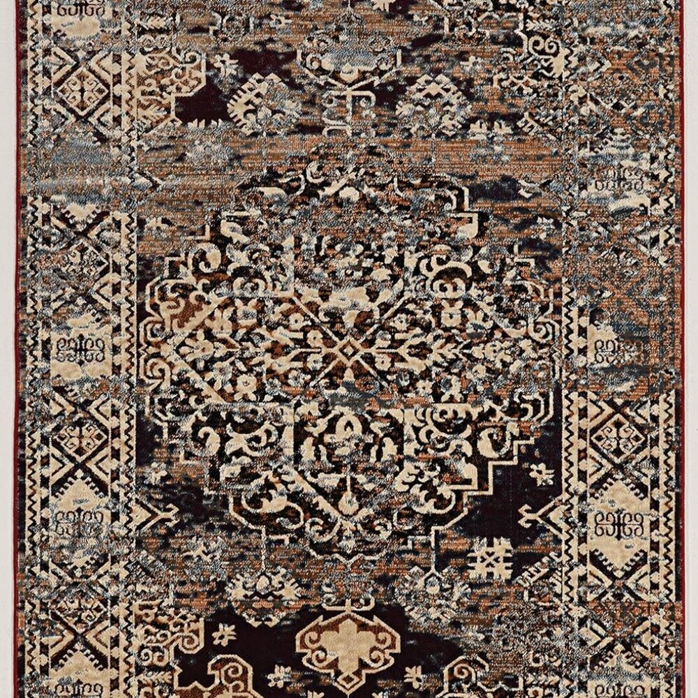 Linon RUGVT4658 Vintage Collection Nain Blue5x7 6 in, Blue, 5' x 7'6"